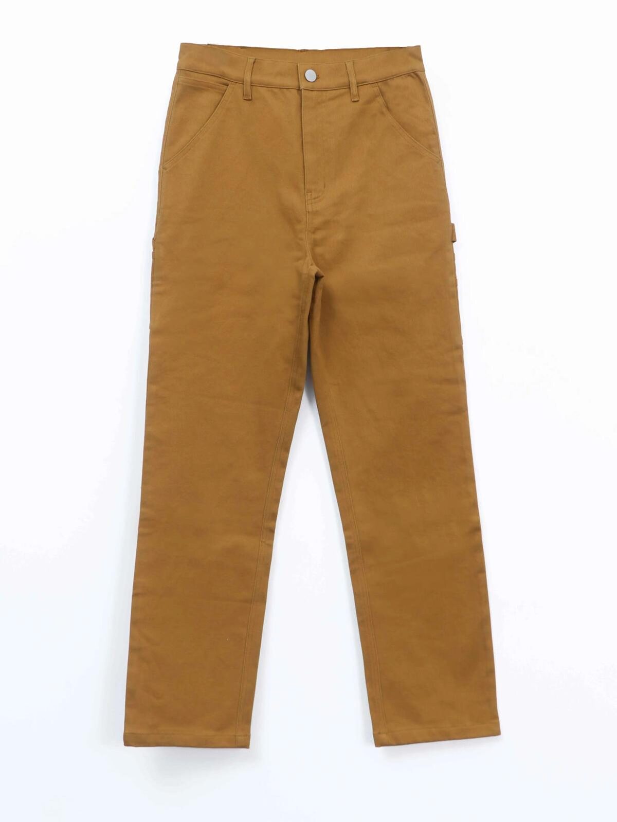 Construction Brown utility pant, front view, showing waistband, button closure, belt loops and slash pockets